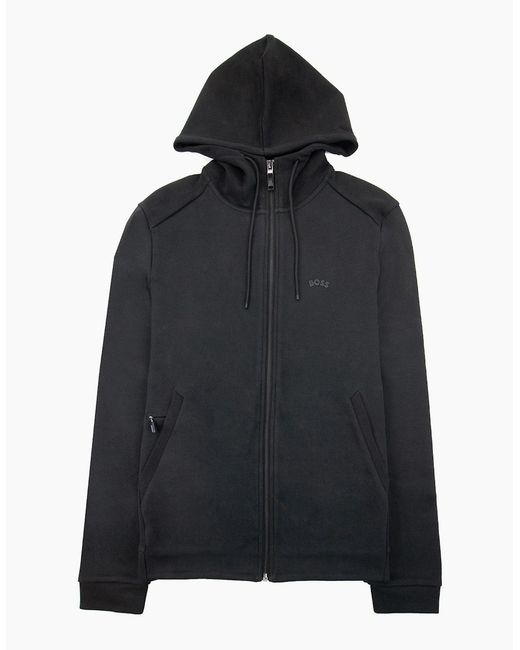 Boss Black Saggy Curved Logo Zip Up Hoody 001 for men