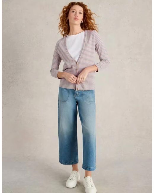 White Stuff Gray Naria Stripe Linen Blend Cardi Natural