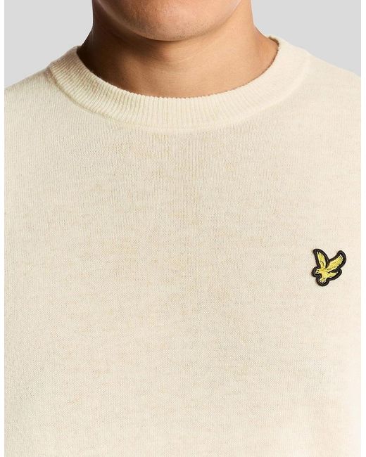 Lyle & Scott Natural Embroidered Crew Neck Ribbed Collar Long Sleeve Sweater for men