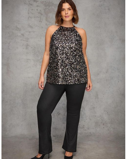 Live Unlimited London Gray Sequin Halterneck Top