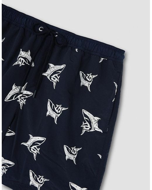 Paul & Shark Blue Shark Pattern Swim Shorts for men