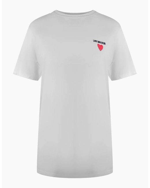 Love Moschino White Small Heart Signature Logo T-Shirt