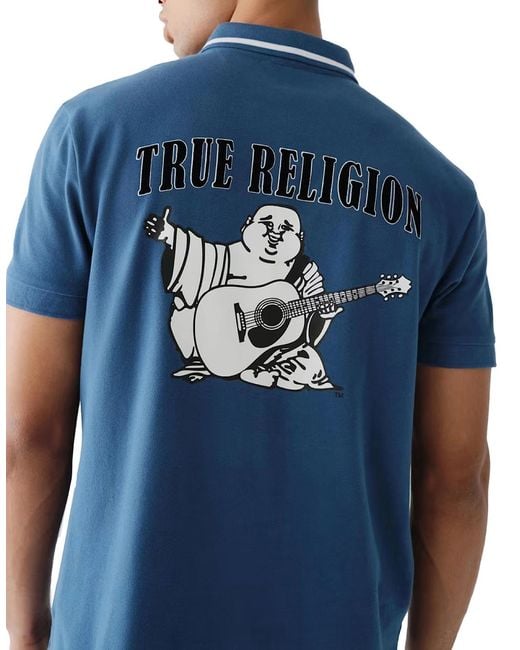 True Religion Blue Polo Shirt Regular Fit Signature Horseshoe Pique Polo Shirts for men