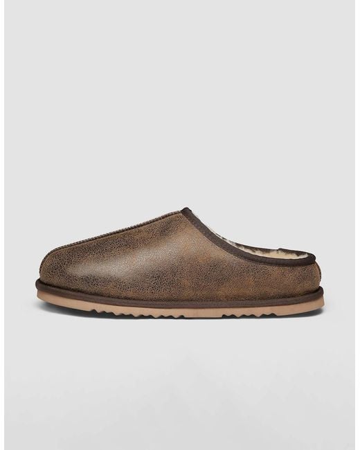 Oliver Sweeney Brown Yaxley Leather Shearling Mule Slippers for men