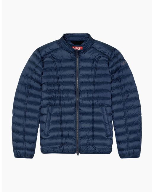DIESEL Blue Plain Padded Jacket for men