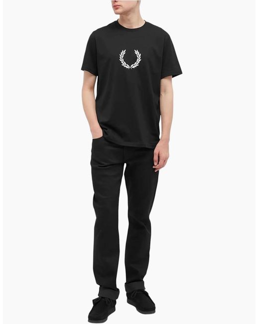 Fred Perry Black T Shirt Textured Laurel Wreath Logo Crew Neck Short Sleeve Summer Tee for men