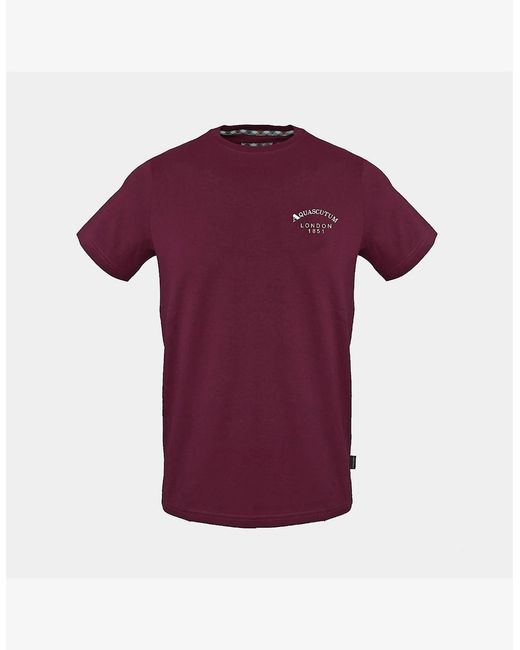 Aquascutum Purple Wordmark Crew Neck Short Sleeve Regular Fit T-Shirt for men