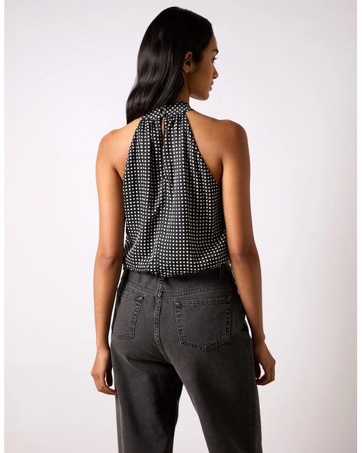 Ro&zo Blue Mono Polka Dot Print Satin Bodysuit