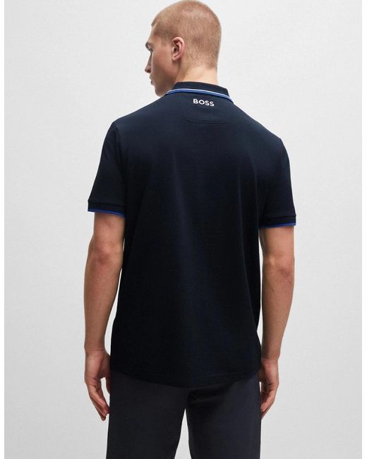 Boss Blue Boss Paddy Pro Cotton Blend Polo Shirt With Contrast Logos Nos for men