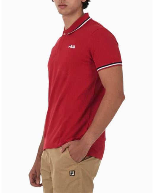 Fila Red Polo Shirt Short Sleeve Casual Summer Tee Cotton Jersey Sports Golf for men