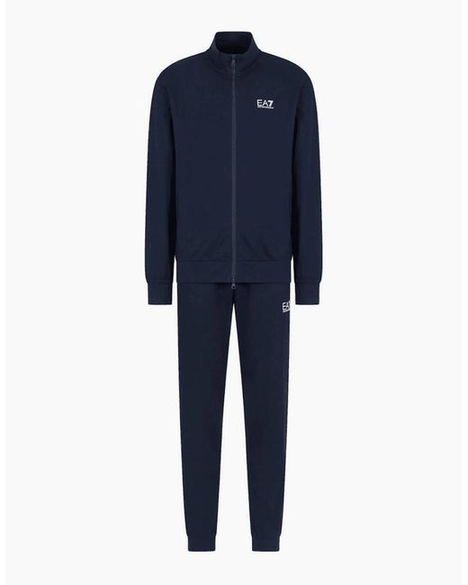 EA7 Blue Zip Up Funnel Neck Cotton Tracksuit for men