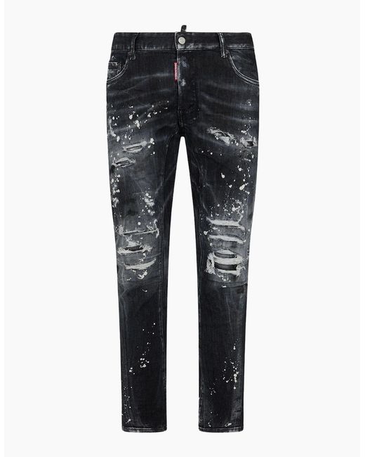 DSquared² Gray Tidy Biker Jean Paint Splash Reinforced Ripped Jeans for men