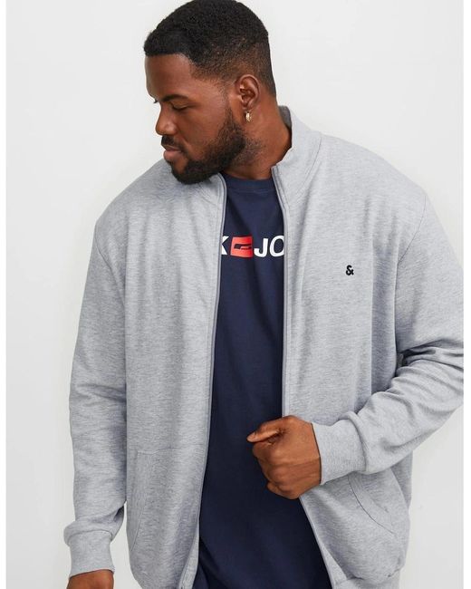 Jack & Jones Blue Paulos Solid Patterned Zip Neck Ribbed Cuff Sweat Jacket for men