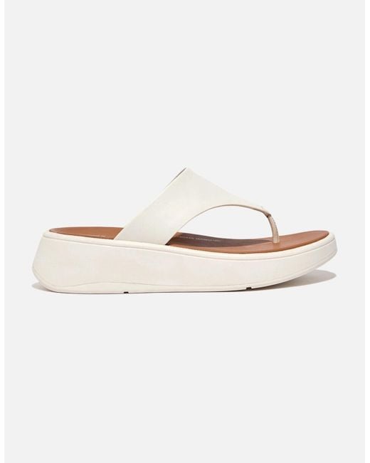 Fitflop White F-Mode Leather Flatform Toe Post Sandals Cream