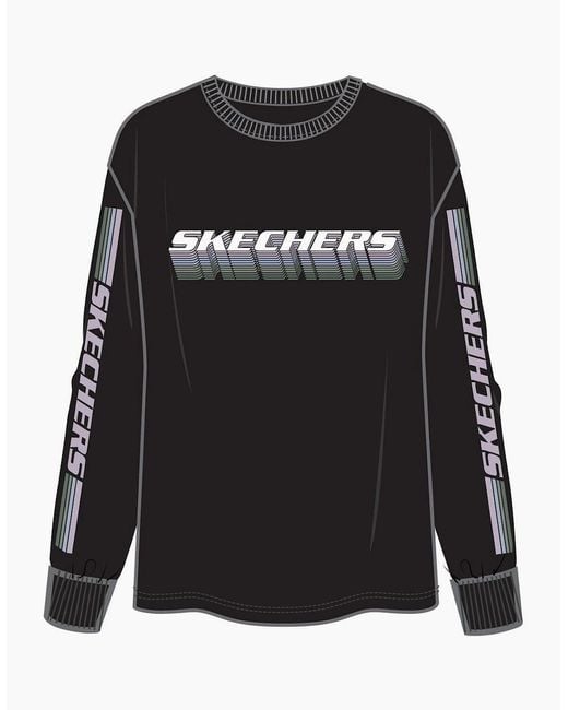 Skechers Black Stacked Lettering Long Sleeve T-Shirt