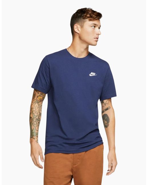 Nike Blue Core T Shirts Sportswear Club Swoosh Embroidered Futura Logo Tee for men