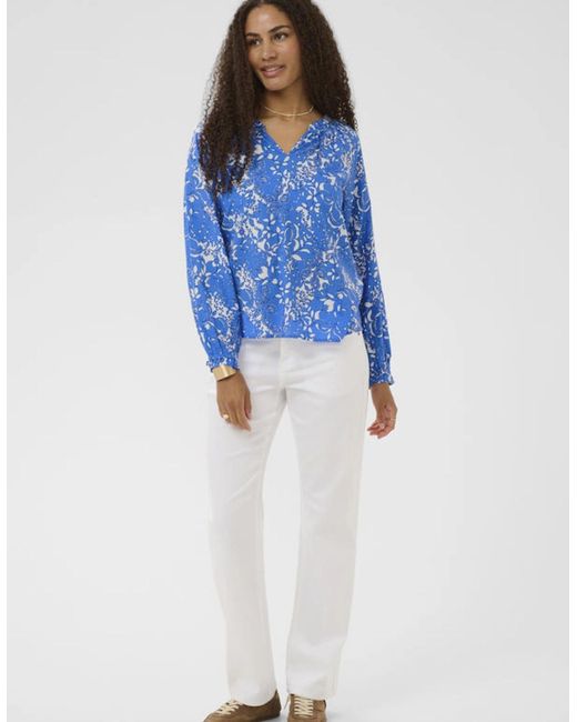 Cream Blue Tiah Boho Blouse