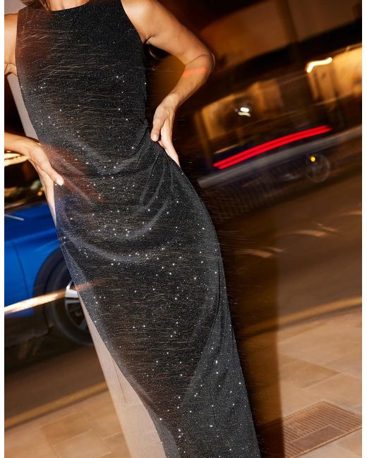 Ro&zo Brown Gabriela Sparkle Velvet Column Midi Dress