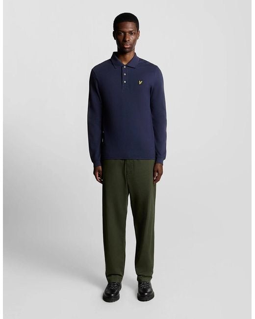 Lyle & Scott Blue Long Sleeve Cotton Polo Shirt for men