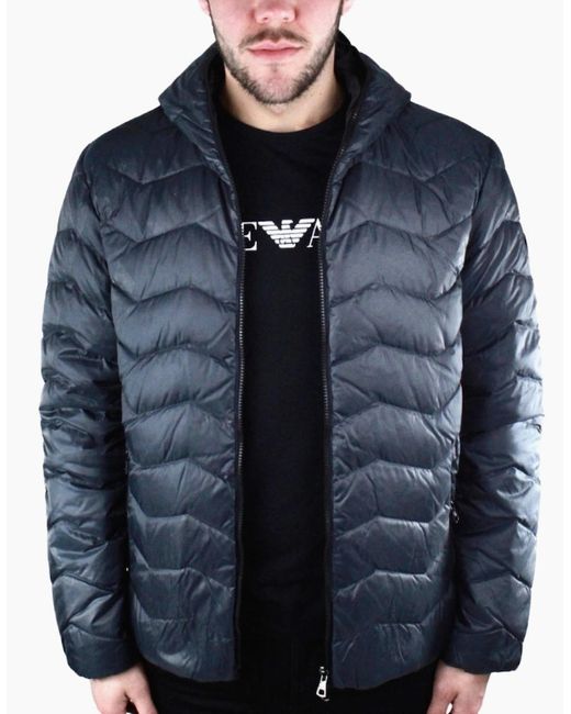 EA7 Blue Dark Full Zip Closure Jacket for men