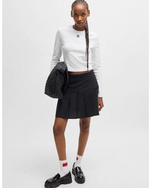 Boss White Cropped Slim Fit Long Sleeve T-Shirt