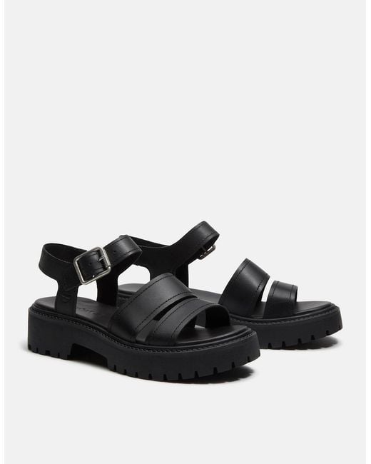 Timberland Black Stone Street Backstrap Full Grain Leather Sandals