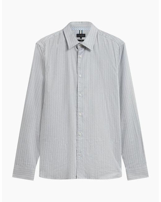 Ted Baker Gray Tamaso Slim Herringbone Print Shirt for men