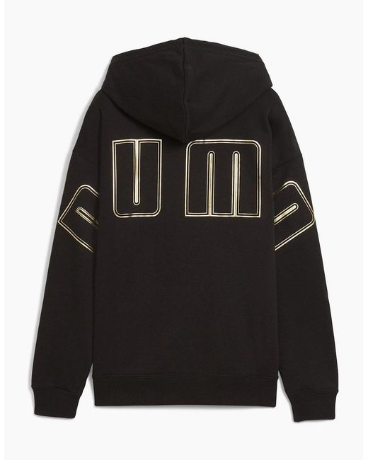 PUMA Black Maximal Metallic Comfort Tech Fleece Overhead Hoodie