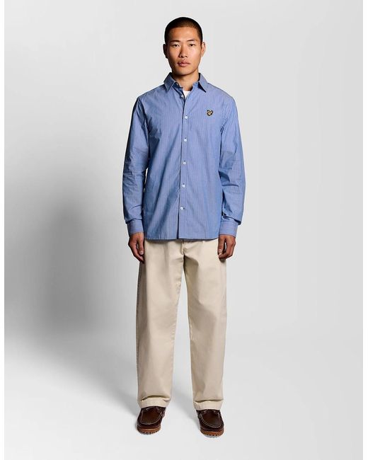 Lyle & Scott Blue Cotton Poplin Twin Stripe Shirt for men