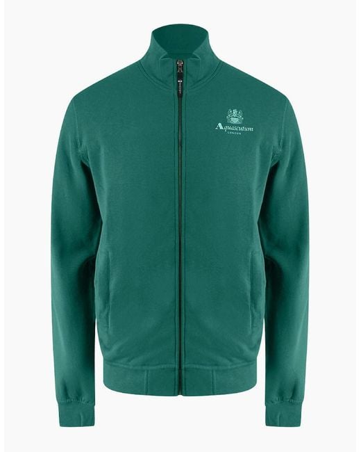 Aquascutum Green Active Small Logo Full Zip Mock Neck Hunter Fleece for men
