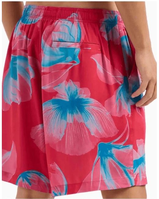 ARMANI EXCHANGE Red Floral Design Shorts for men