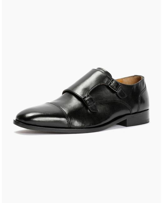 Chapman & Moore Black Toe Cap Monk Leather Shoes for men