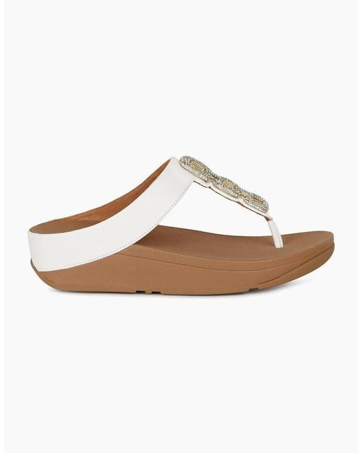 Fitflop White Fino Crystal Chain Toe Post Sandals