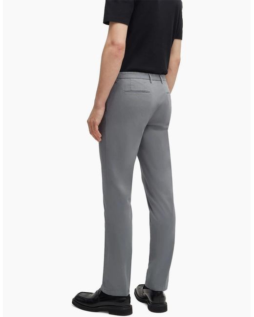 Boss Gray Kaito3 Solid Patterned Straight Chinos for men