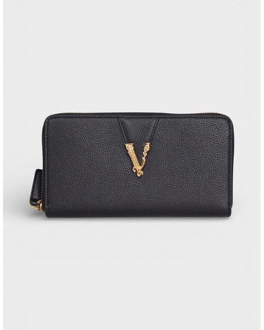 Versace Blue Virtus Leather Long Wallet