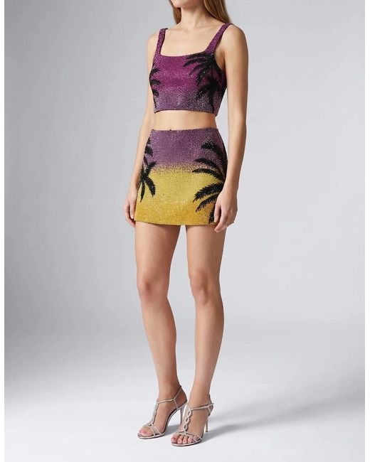 Oceanus Purple Palm Dusk Beaded Mini Skirt