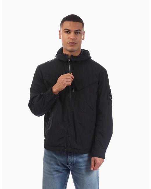 C P Company Blue Chrome-R Hooded Zipped Overshirt for men