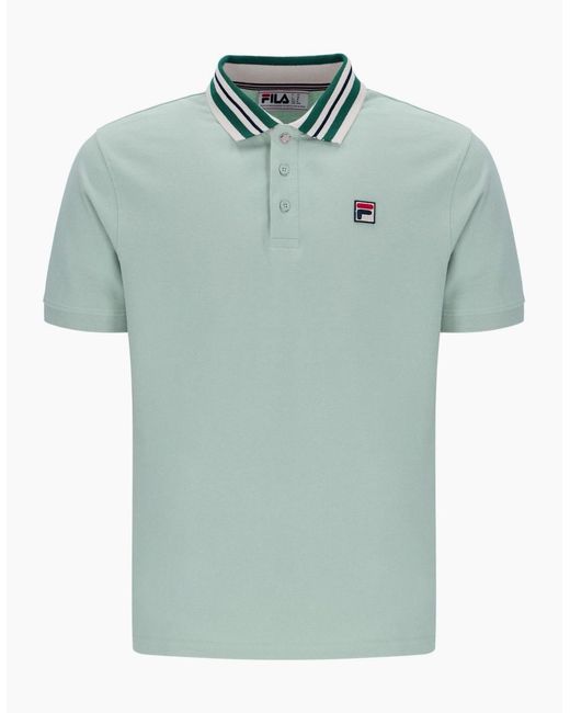 Fila Green Achille Heritage Contrast Collar Basic Polo Shirt Surf Spray for men