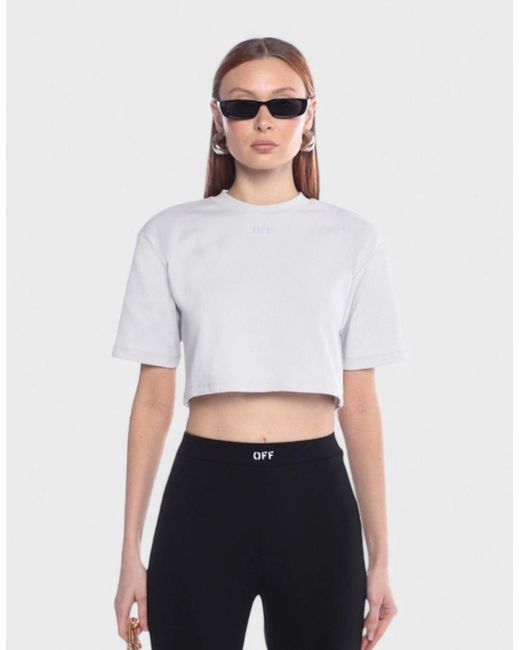 Off-White c/o Virgil Abloh Gray Stamp Rib Cropped Tee Artic Ice