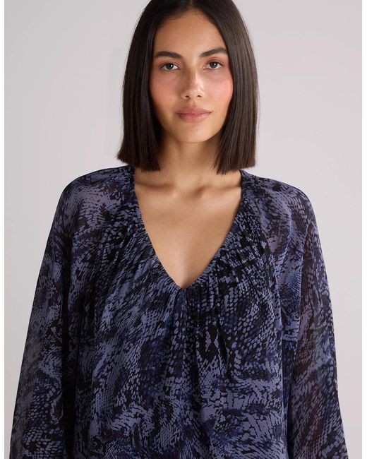Ro&zo Blue Voluminous Animal Blouson Sleeve Blouse