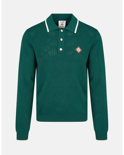 Casablanca Green Pointelle Ls Polo Shirt for men