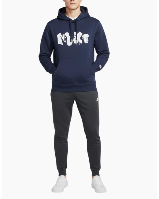 Nike Blue Hoodie Fleece Graphic Pullover Cotton Sportswear Hooded Sweatshirt for men