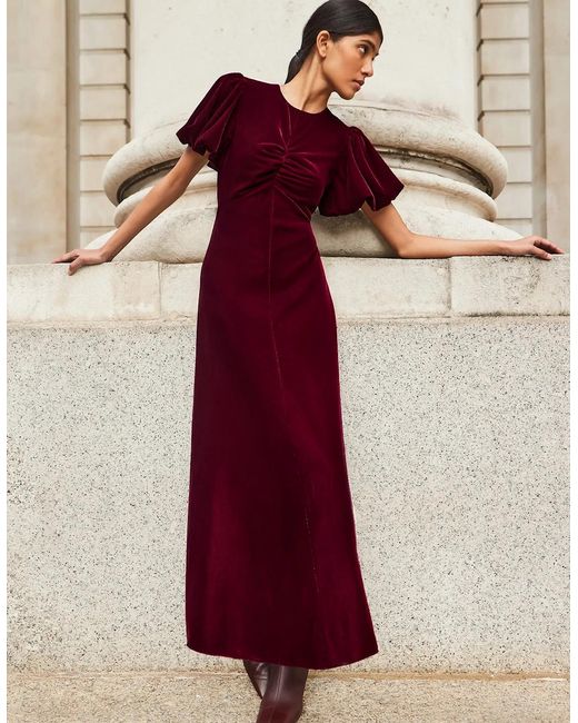 Ro&zo Red Jessie Plum Velvet Puff Sleeve Dress