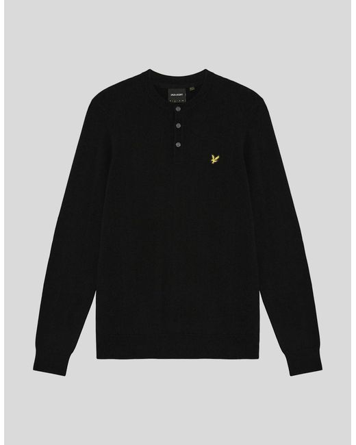Lyle & Scott Black Cotton Merino Henley Jumper for men