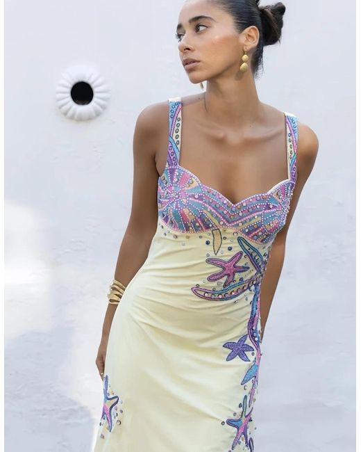 Oceanus Blue Crescent Shell Mini Dress Multi Colour