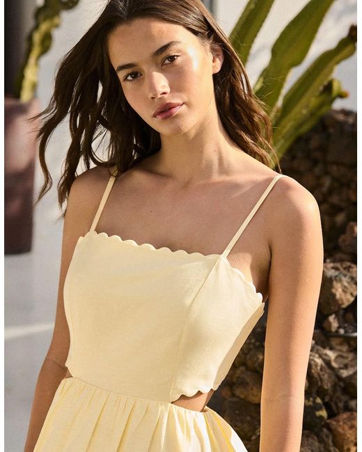Ro&zo White Buttermilk Linen-Blend Scalloped Cut-Out Dress
