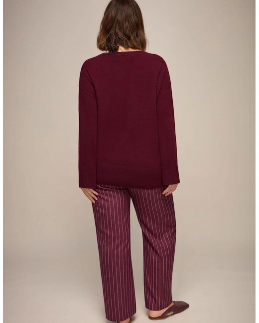 Live Unlimited London Red Burgundy Pinstripe Button Detail Wide Leg Trouser
