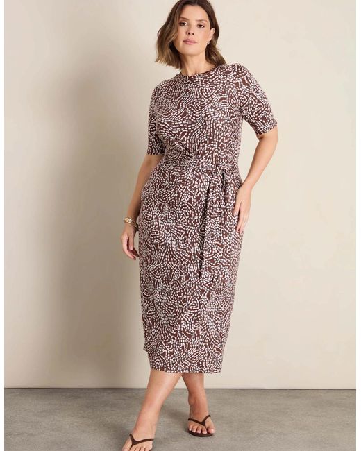 Live Unlimited London Natural Abstract Print Tie Side Jersey Midaxi Dress
