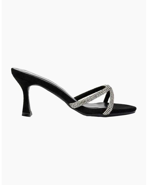 XY London Black Ladies Abby Diamante Strappy Stiletto Heel Mule Sandals