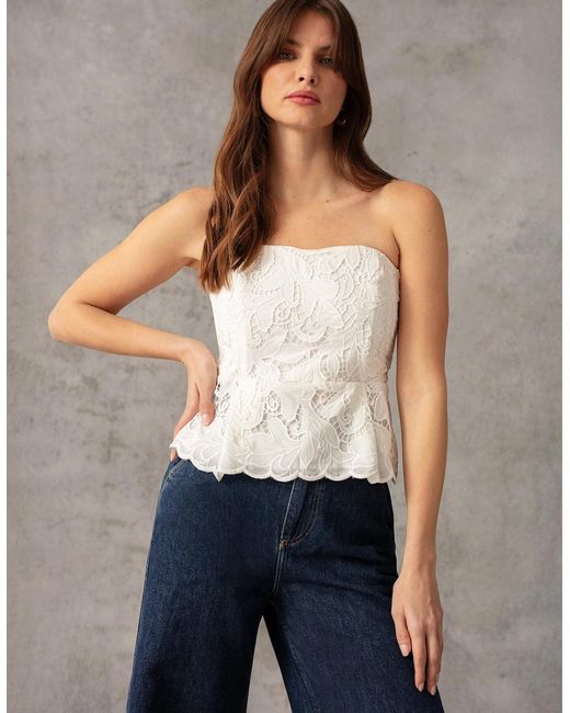 Ro&zo White Lace Bustier Top